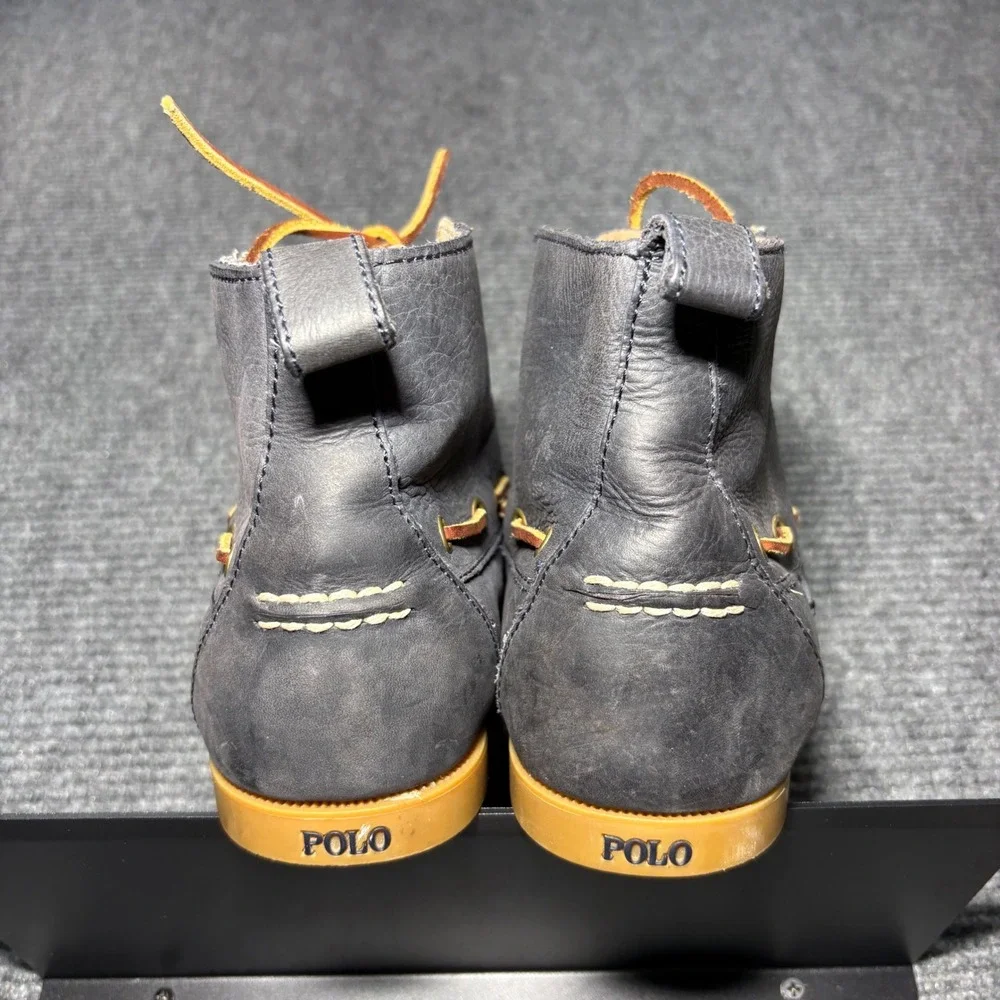 Polo Ralph Lauren Mens Barron Leather Chukka Boat Boots Navy Blue 10.5D 14557